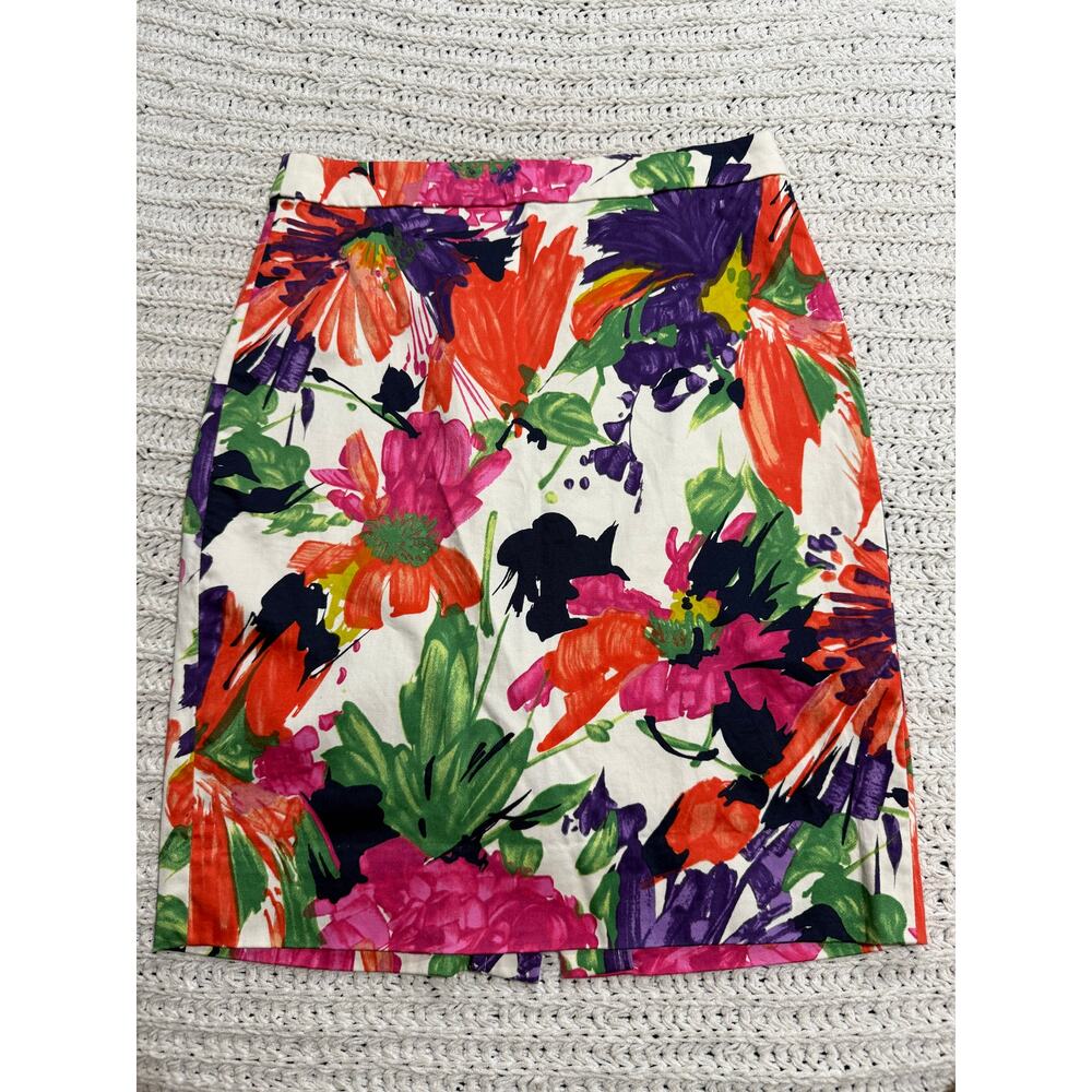 J. Crew Floral Pencil Skirt in White, Pink, Orange, Green, Purple